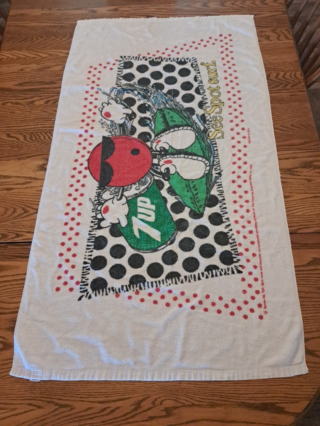 Vintage 7up See Spot Surf, Beach Towel, Fair Condition