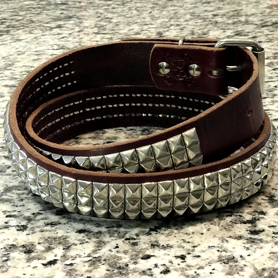 PDXLeather Oxblood 3Row Pyramid Heavy Duty Leather Strap Leather Belt