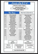 LEICESTER CITY WOMEN v WEST HAM UNITED WOMEN 17.12.23 SUPER LEAGUE TEAM SHEET