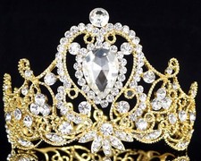 Princess Crystal Rhinestone Womens Girl's Hair Tiara Crown Gold Prom Bridal T87g