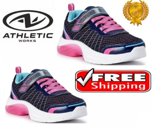 Athletic Works Girls TODDLER 8 Navy Pink Light Up Casual Athletic Sneakers Shoes - Picture 1 of 17