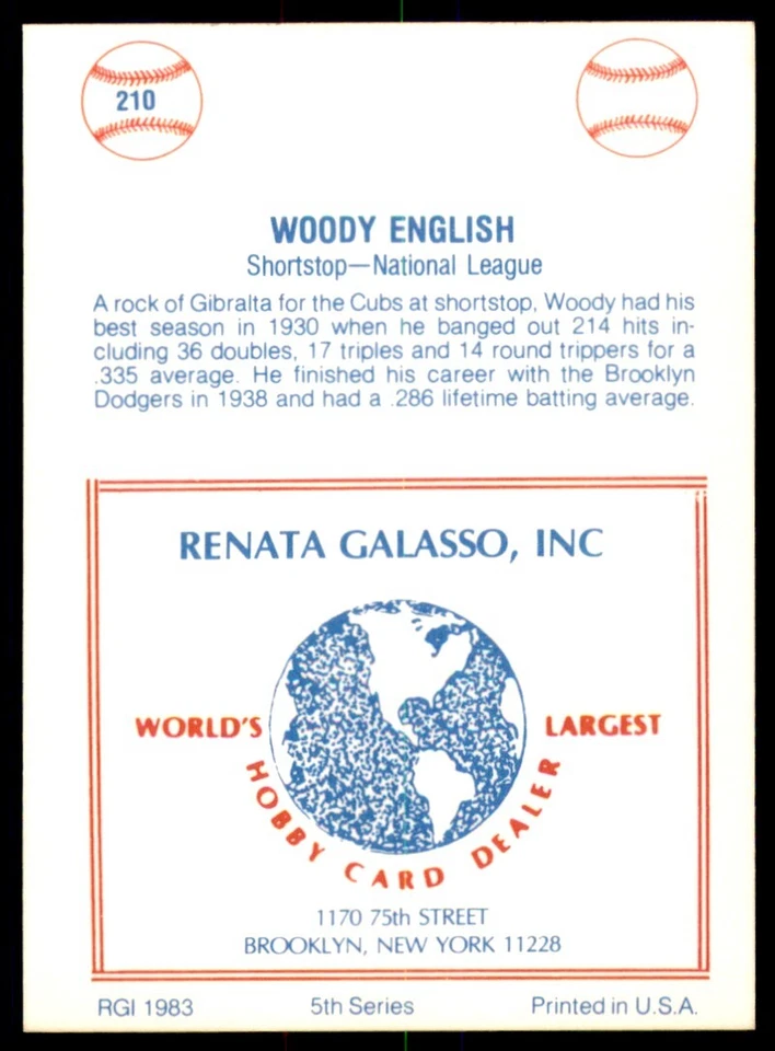 1983 TCMA Renata Galasso #210 Woody English Chicago Cubs - Image 2 of 2