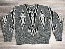 Mens Sweater Sostanza Fashion Police L VTG Y2K Grampa Abstract Art Deco Hip Hop