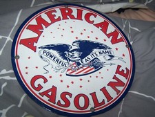 Enamel / metal American Gasoline Advertising Sign approx 30cm diameter