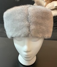Silver Blue Ranch Mink Fur Hat Size L Silk Satin Lining