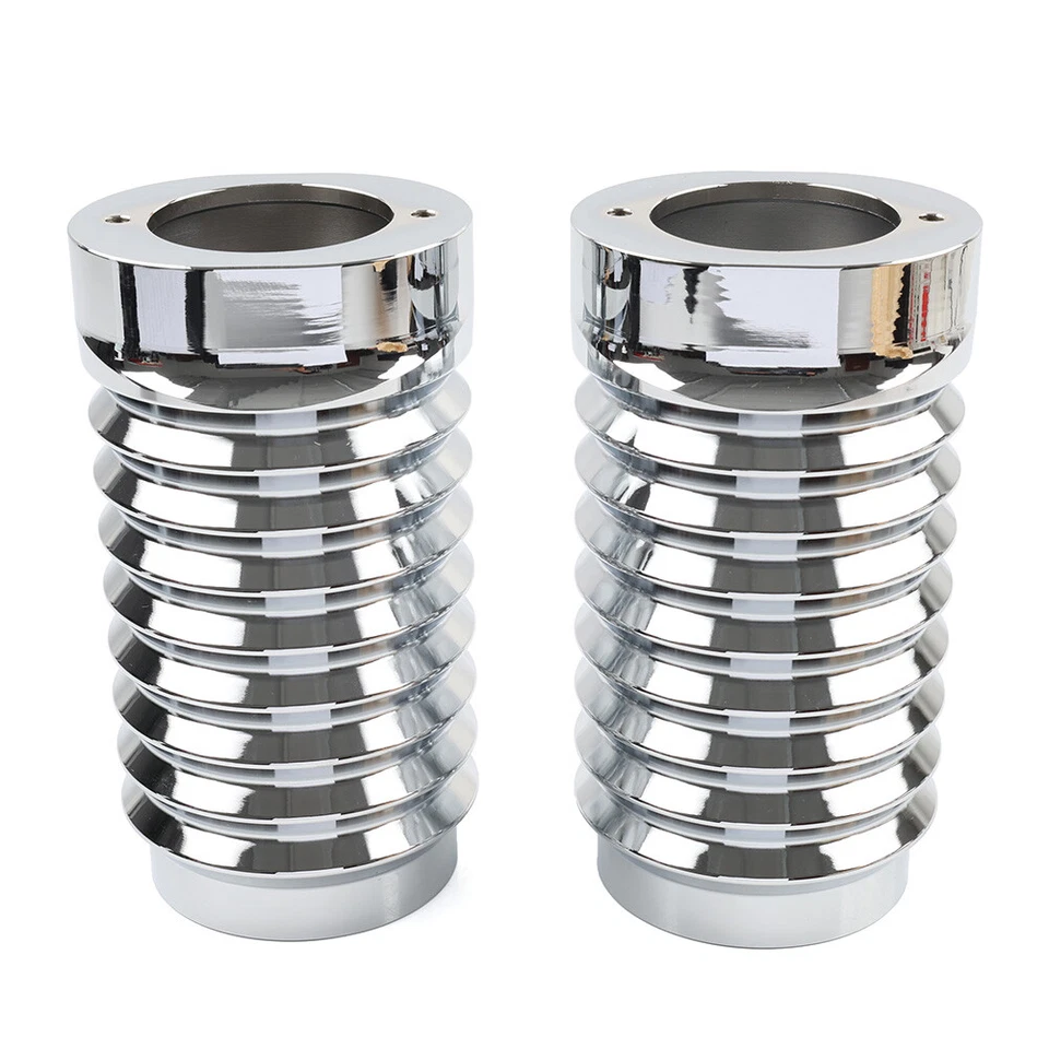 Retro Fork Boot Slider Covers Chrome For Harley Tour Road Street Tri Glide FLHR - Image 3 of 4