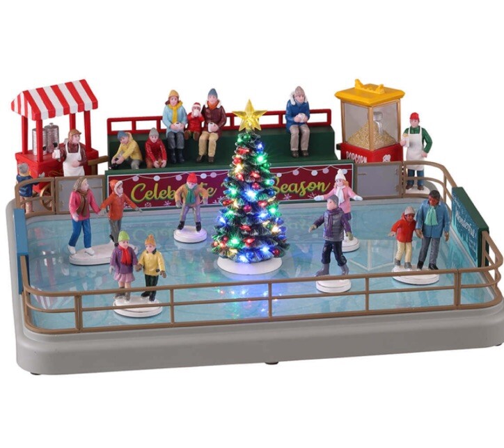 Lemax OUTDOOR SKATING RINK 19pc Holiday Village Sights & Sounds Animated
