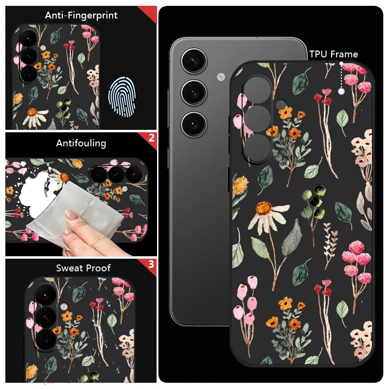 Phone Case For Samsung S25 S24 FE S23 Ultra A55 A15 Flower ShockProof Slim Cover