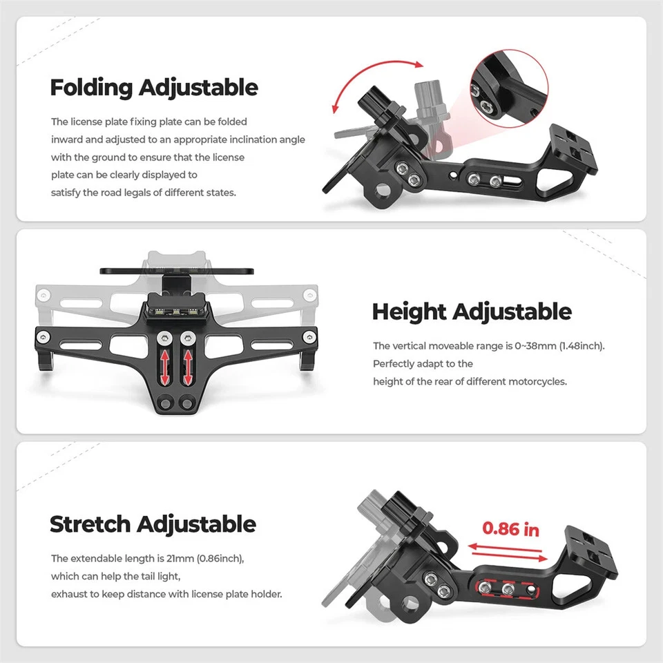 Universal Motorcycle License Number Plate Holder Tail Tidy Bracket LED Black UK - Image 4 of 4