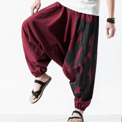 Men Cotton Linen Jogger Pant Yoga Baggy Chinese Casual Genie Hippie  Trousers New