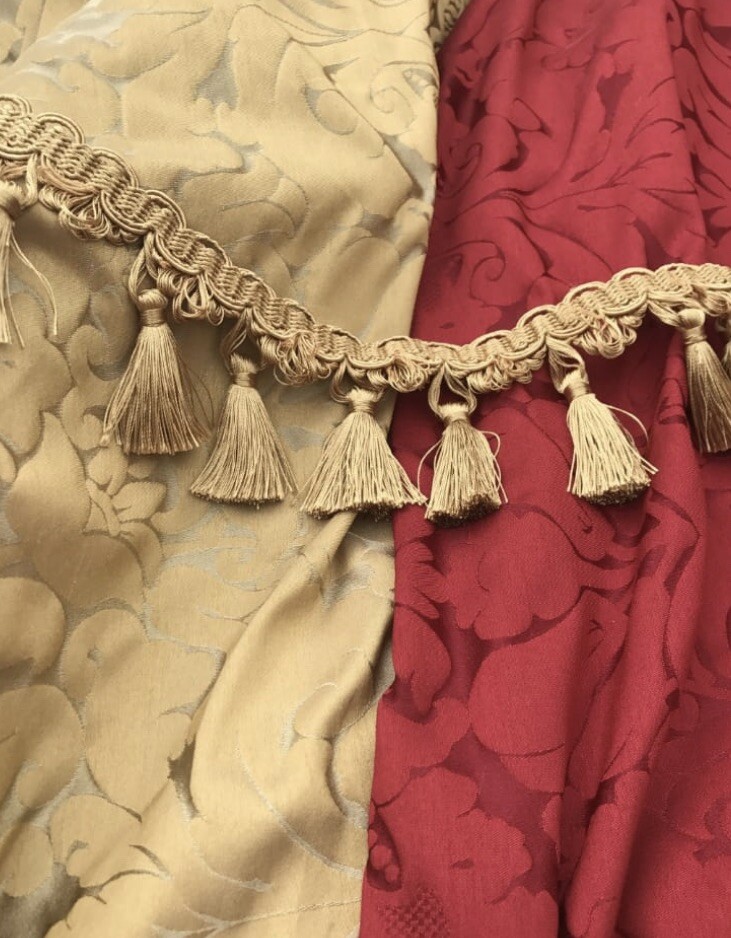 OUR NEW DAMASK DESIGNER SWAGS AND TAILS & CURTAINS TASSELED FULLY LINED