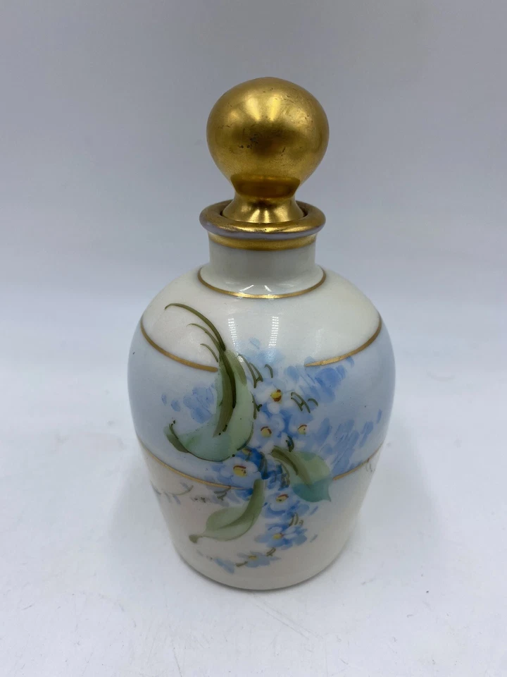 Antique Vanity Set W Pickard A Forget Me Not Blue Flowers Gold Lidded Dishes - Image 2 of 4