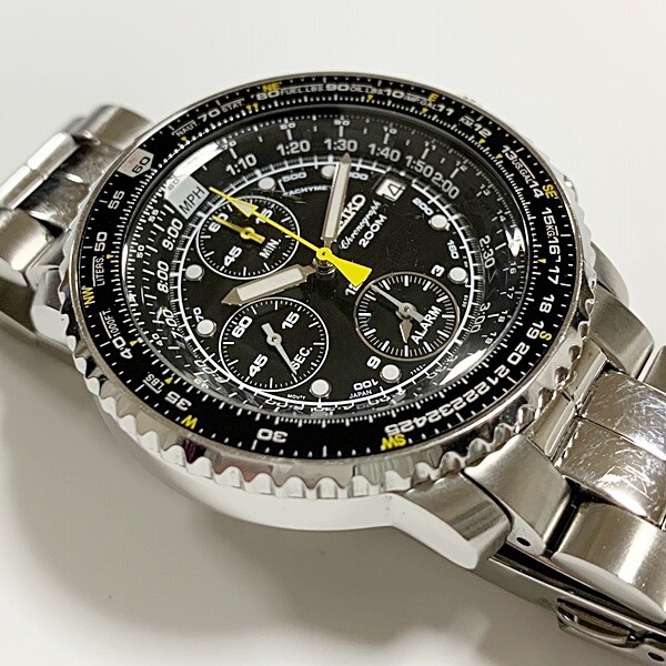 SEIKO Chronograph 7T62-0EB0 Pilot Quartz Men's Watch Black Dial Used FedEx