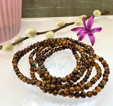 Wholesale Lot 6 Pcs Natural Tiger Eye 4mm 7.5” Crystal Stretch Bracelet