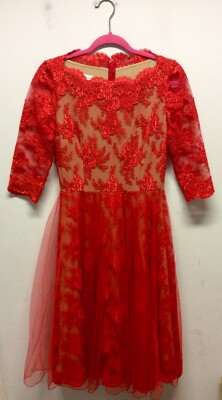 Ungetragenes Cocktailkleid Maßanfertigung Nelli Uzun rot Spitze UK 10 UVP 350£
