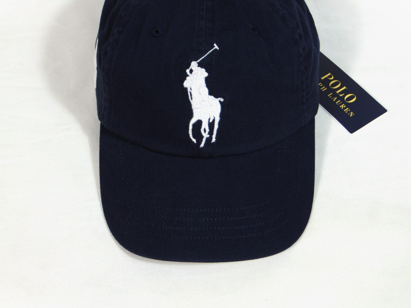 Cappello regolabile Ralph Lauren POLO Big Pony Chino Blu e Bianco Navy Taglia OSFM RARO