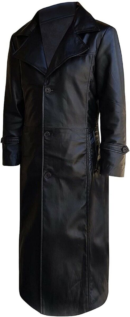 Men's Real Leather Long Winter Trench Coat Full Length Men's Real Leather Long Winter Trench Coat Full Length