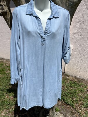 Cloth Stone Anthropologie Lt Chambray Tencel Denim Shirt Dress Pockets  Small