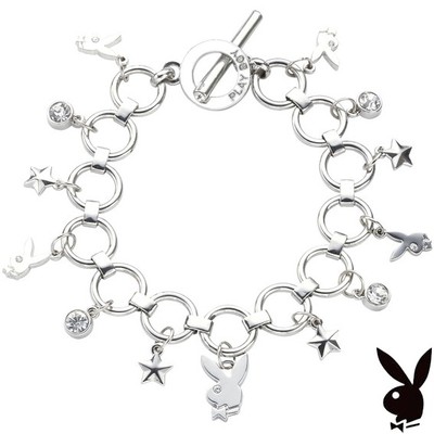 NEW Playboy Bracelet Bunny Charms Stars Swarovski Crystal Silver Plated