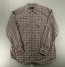 Eddie Bauer Shirt Mens XL Tall Red Beige Plaid Pockets Heavyweight Button Up
