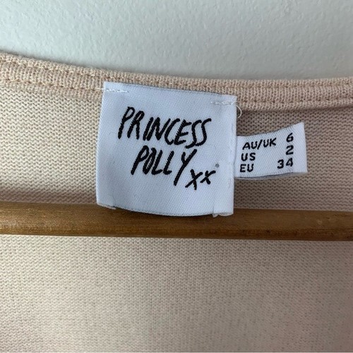 Princess Polly Women's Size:2 Cream Pearl Button Down V-neck Lightweight Sweater - Picture 4 of 8