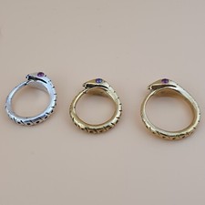 Vintage Snake Ring with Gemstone Eyes Serpent Jewelry in Brass 18.7x21.5x19.1mm