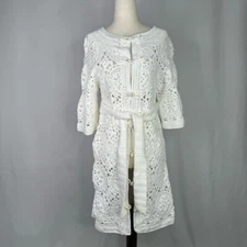 Vintage Shanghai Tang crochet sweater white 100% cotton elbow sleeves tunic M