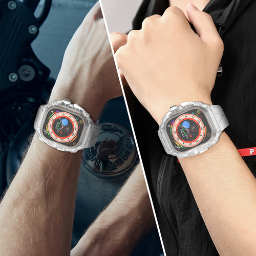 Étui robuste translucide de luxe + bracelet en silicone pour Apple Watch Ultra 49 mm - Photo 10 sur 16