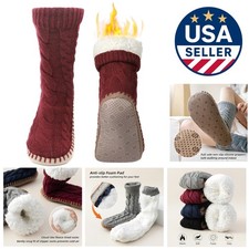 Slipper Socks for Women Grippers Red Thick Lined Knit Slipper Sock With Sole ...