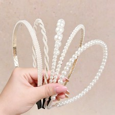 YCKXXL 5 PCS Pearl Headbands for Women Girls, Non 1 Count Pack of 5 , White