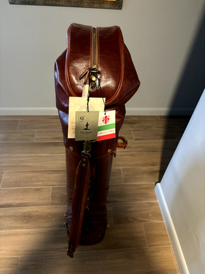 Lucaldo Designer Handcrafted Leather golf bag. Made in Italy. Never Used.
