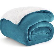 Bedsure Sherpa Fleece Throw Blanket Teal White Reversible 50x60in