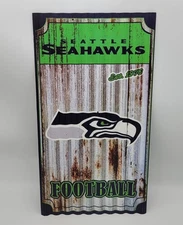 Seattle Seahawks Football 21.5" by 12" Tin Metal Sign - NFL Man Cave Wall Decor