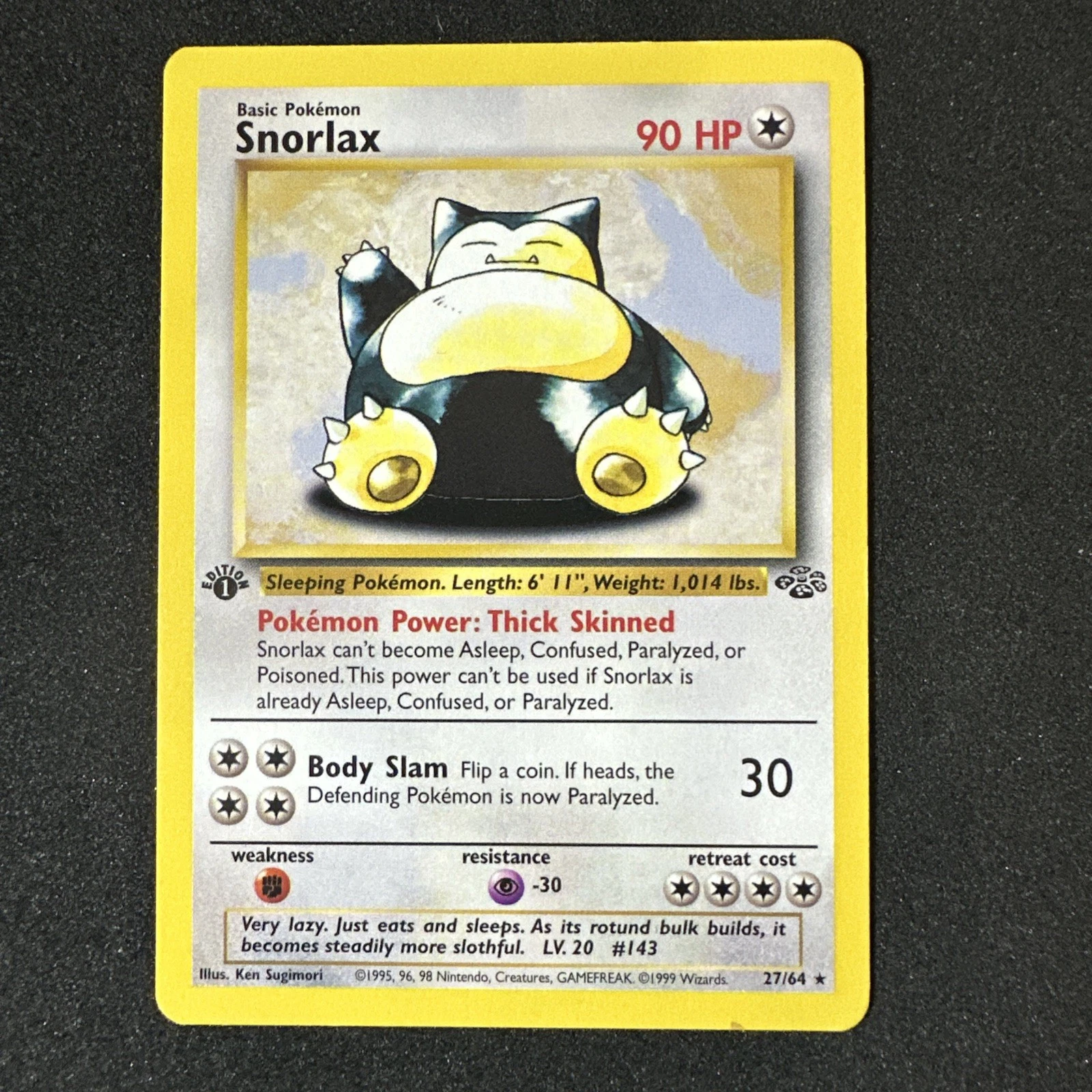 1999 Pokemon Jungle 1st Edition Snorlax #27/64 Non Holo WOTC LP