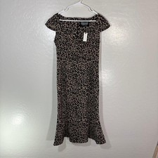 Anthropologie Dress Womens XS Brown Leopard Midi Mermaid Sweetheart Cap Sleeve