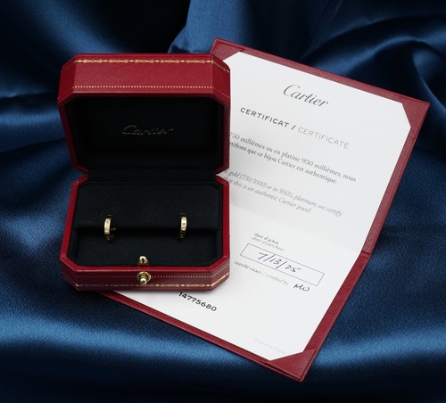 Cartier LOVE Hoop Earrings Small 18k Yellow Gold Box & Cert $2,320 EG2944