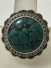 Native Sterling Spiderweb Turquoise Large Ring Size 9