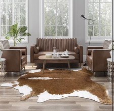 Cow Print Faux Fur Area Rug, Brown  White Animal Skin Shape for Bedroom