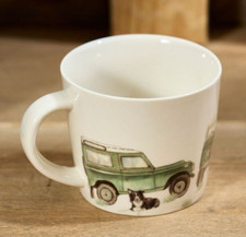 Landrover & Border Collie Mug, Ceramic Coffee Tea Mug, Farming Land Rover & Dog