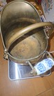 Decorative Brass Coal Scuttle with Blue White Ceramic Handle Vintage Style — photo 1