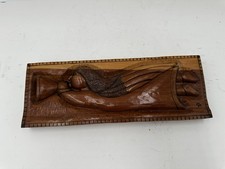 Wood Angel Plaque Hand Carved Folk Art Wall Hanging Signed 12x4.5 Collector Gift