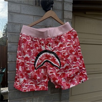 A Bathing Ape Men's Pink Red White Camouflage Logo Accent Shorts