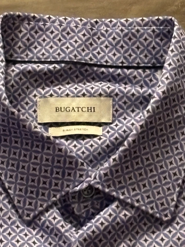 New Bugatchi OoohCotton Tech Stretch Button Up Shirt Men 3XL Geometric Lavender - Image 3 of 4