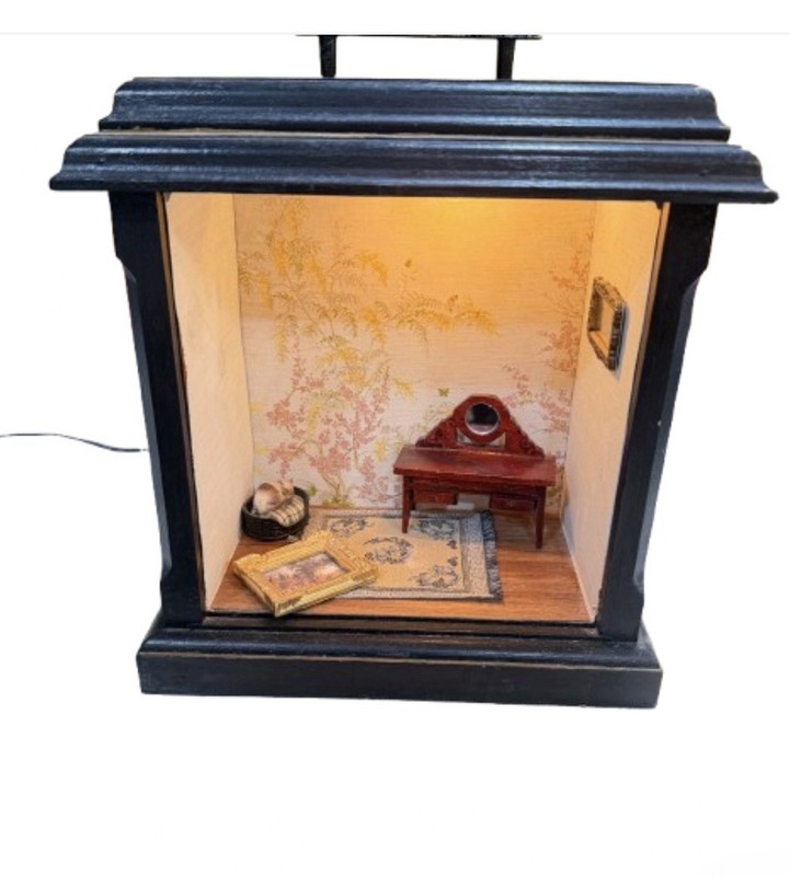 Vintage Dollhouse Diorama Room Box Lighted Shadow Box Miniature Furniture Lamp