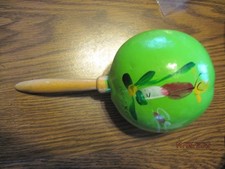 MARACA WOODEN GREEN HAND PAINTED MEXICO SHAKER