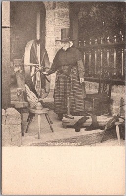 Vintage 1910s WALES, Great Britain UK Postcard ''Welsh Costumes'' / Spinning Wheel