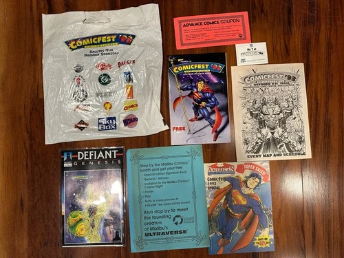 Comicfest 1993 Souvenir Gift Bag Vintage Comic Books Superman DC Defiant Mr T