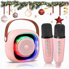 3-In-1 Mini Karaoke Machine Set for Kids, Bluetooth Speaker with 2 Wireless Mics