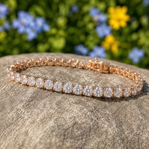 Authentic 10 Ctw Round Cut Simulated Diamond 7.5" Tennis Bracelet 14K Yellow Gold Plated