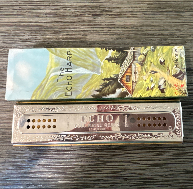 HOHNER Echo Harp Key of C Diatonic Harmonica Silver Metal w/ Box